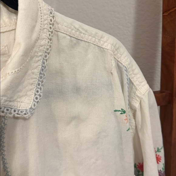 FP We The Free Emma Embroidered Button Front Floral Top in Tofu Combo Sz Large - Picture 11 of 11